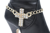 Gold Silver Boot Chain Bracelet Big Rhinestones Cross Western Shoe Accessory New Women Ffashion - alwaystyle4you - 8